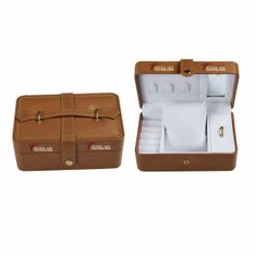 Brun Läder Knapp Lås Klocka Box